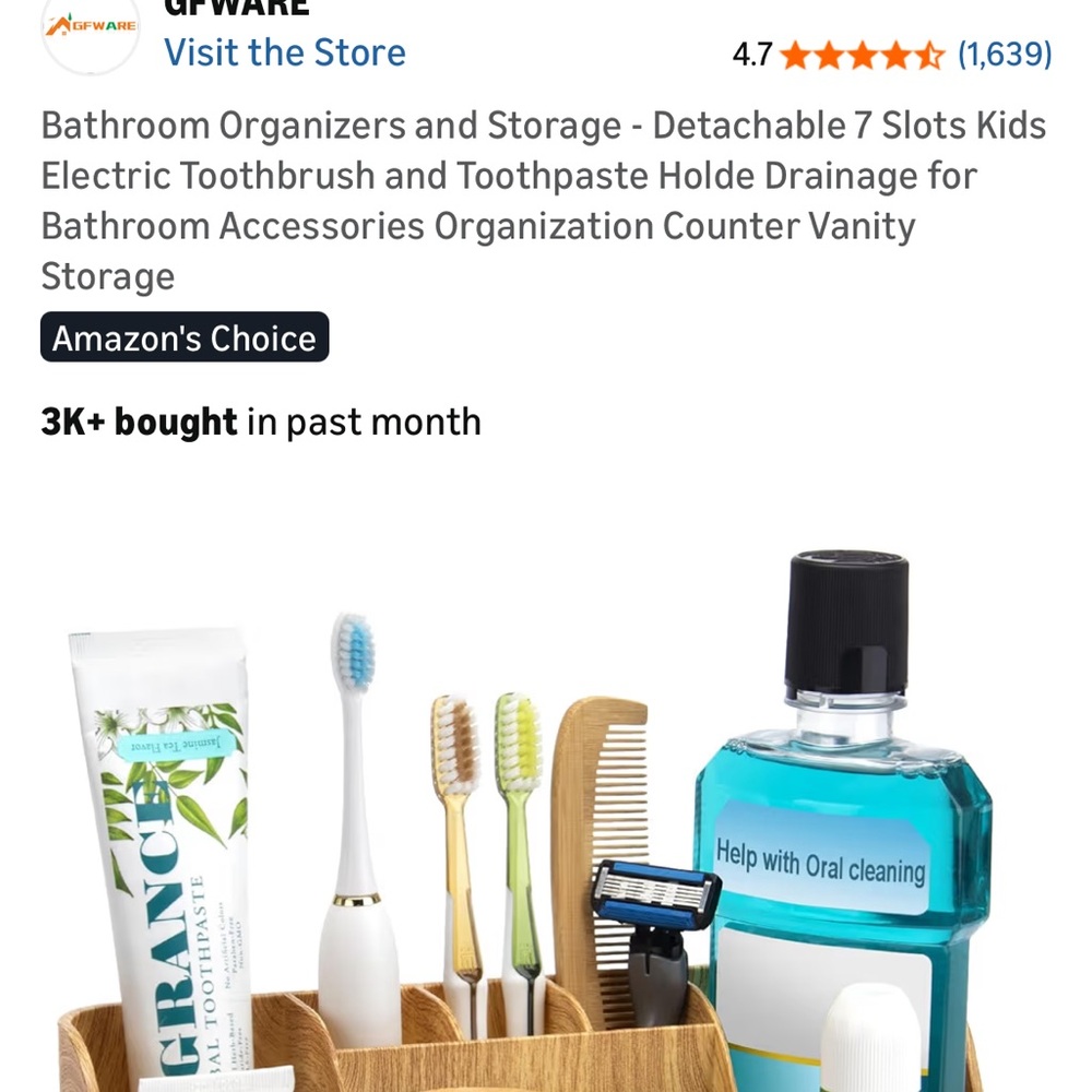 Bamboo Bathroom Organizer with Toothbrush Holder